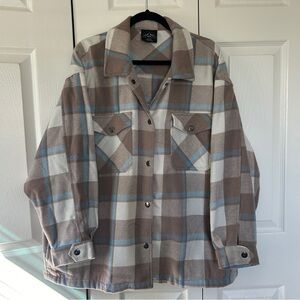 HFX Snap Button Long Sleeve Flannel Shacket Blue Gray- Size XL